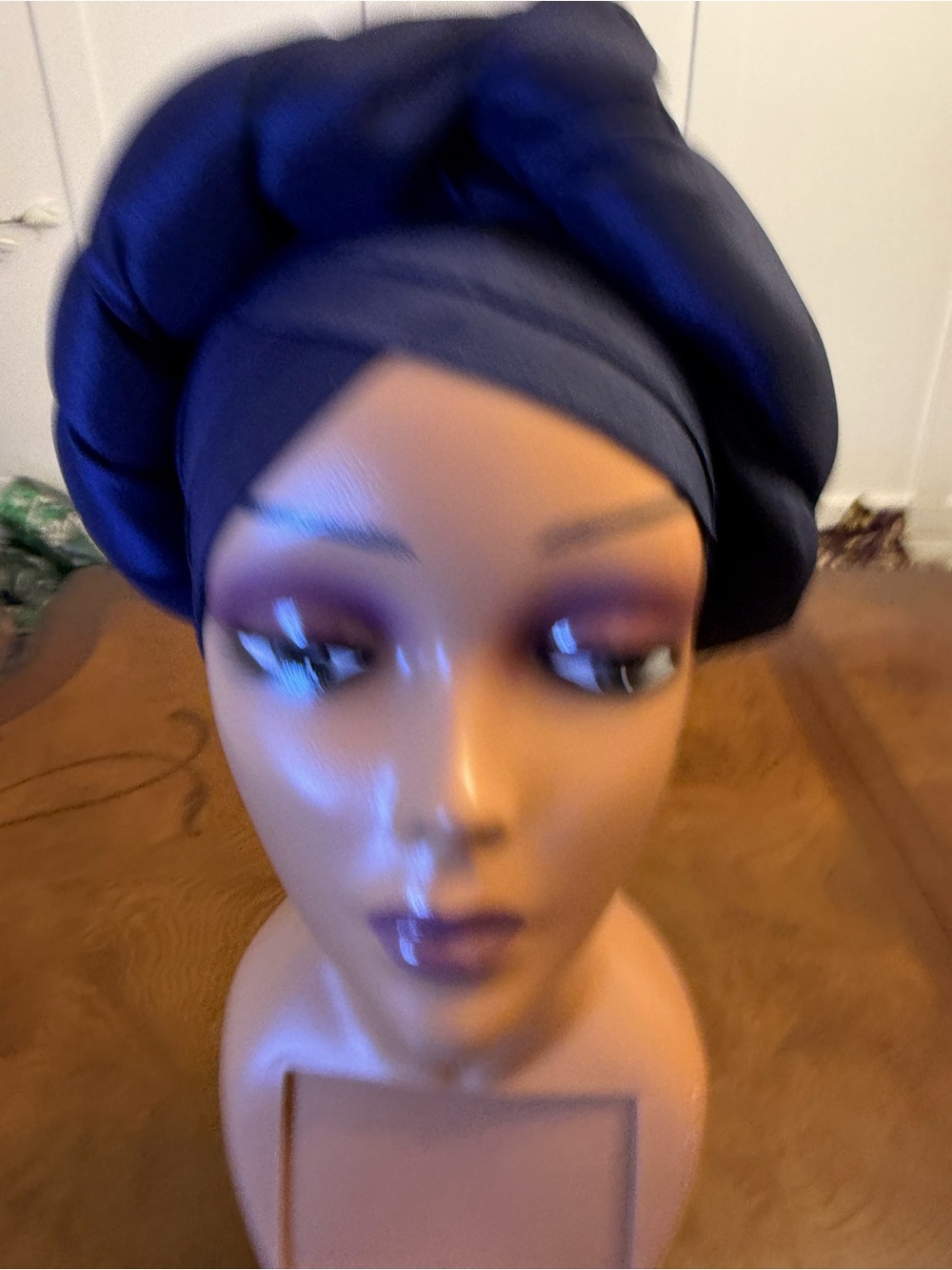 Elegant Navy Satin Headwrap Turban for Women